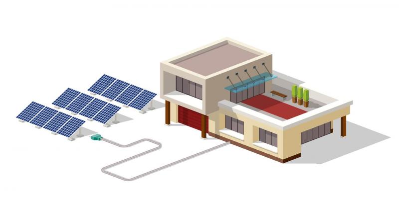 Panneaux solaires connectés à une centrale dans maison