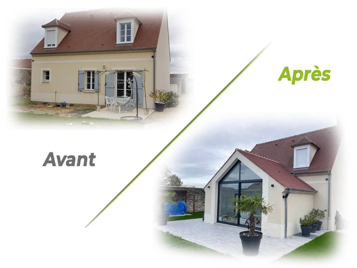 Extension de maison en dur avant après