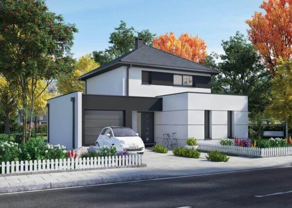 Maison contemporaine R+1 3 chambres - Façade avant
