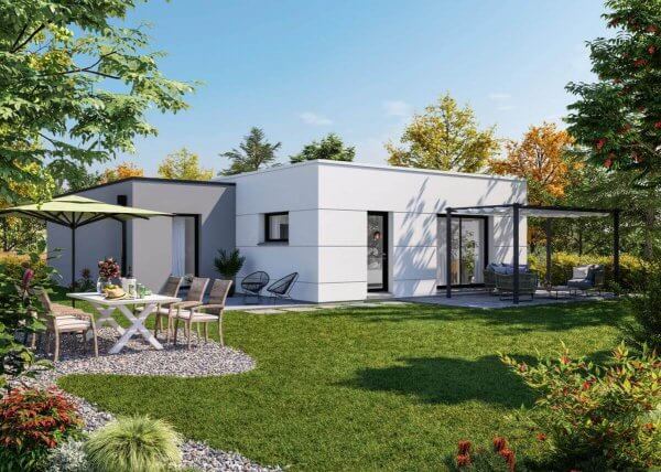 Maison design cubique de plain-pied 3 chambres - facade arrière