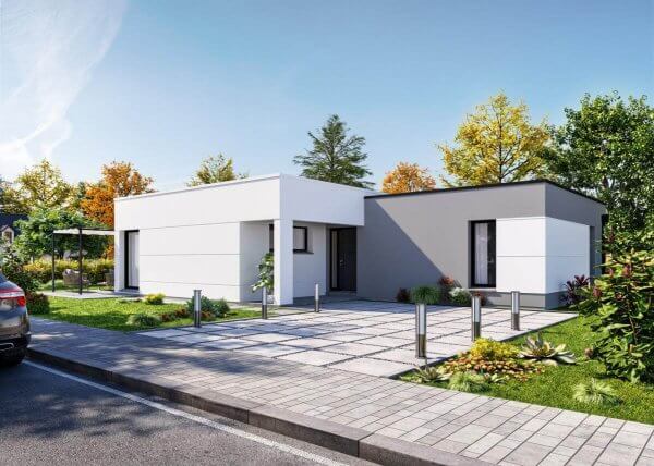 Maison design cubique de plain-pied 3 chambres - facade avant