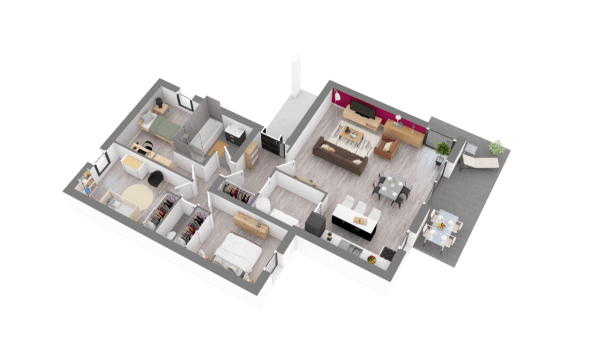 Plan 3D maison design et cubique de plain-pied