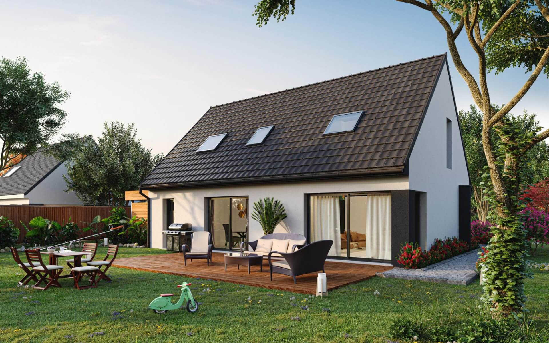 Maison contemporaine R+combles façade arrière