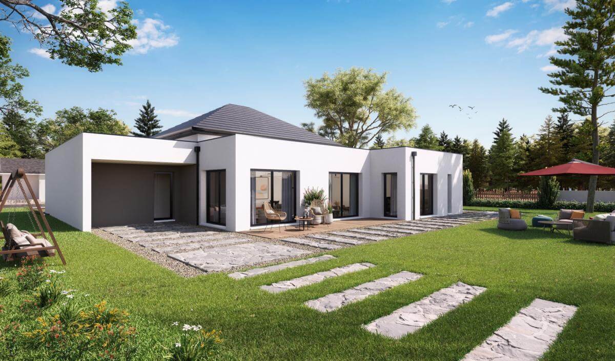 Maison individuelle haut de gamme de plain-pied façade arrière