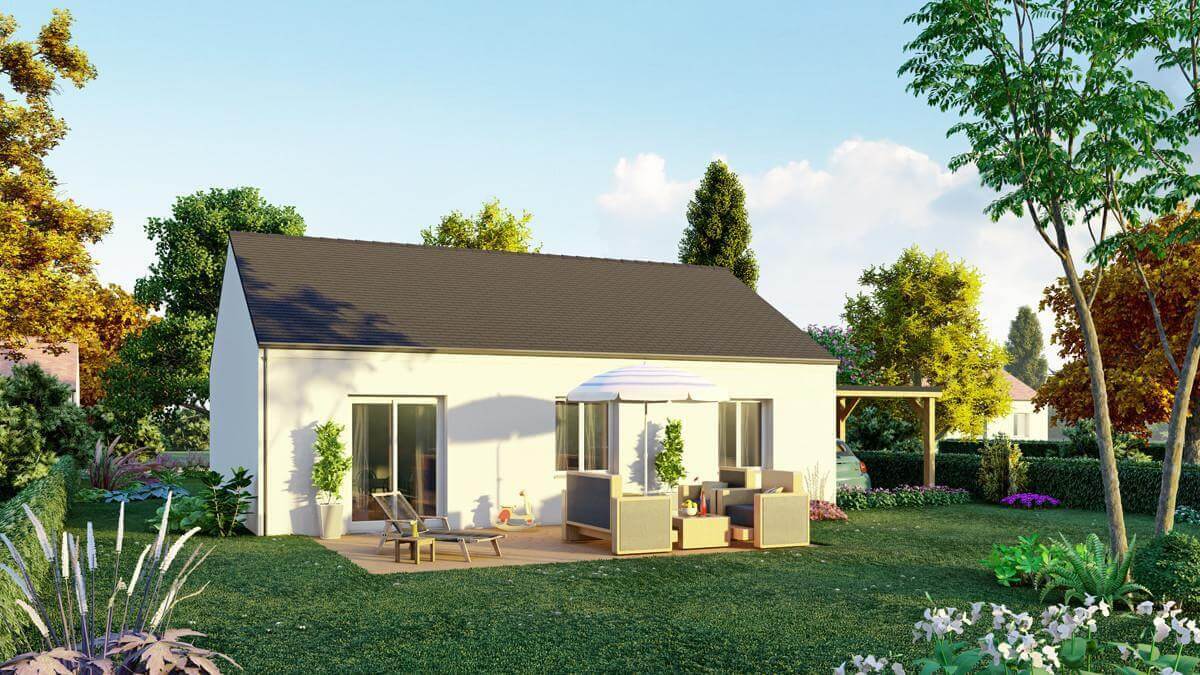 Maison individuelle de plain pied normes PMR 2 chambres façade arrière