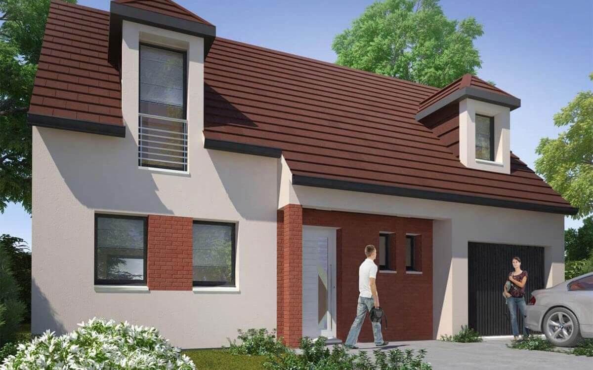 Maison traditionnelle à étage 94m² 3 chambres avec garage façade avant