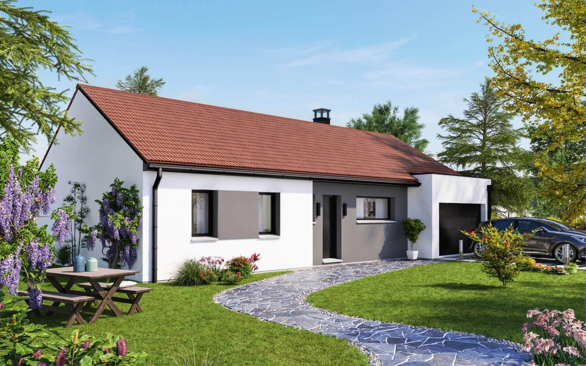 Maison traditionnelle plain-pied 3 chambres façade avant