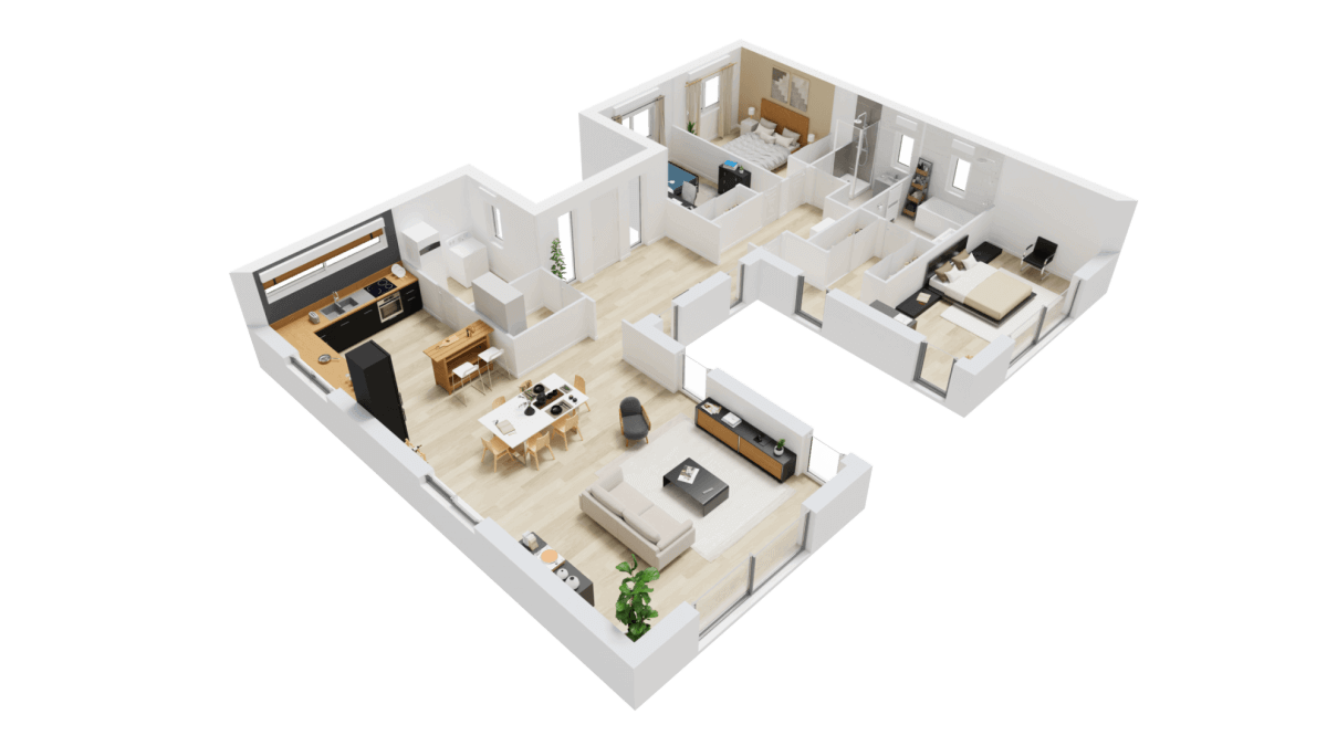 Plan 3D maison haut de gamme de plain-pied 133m²