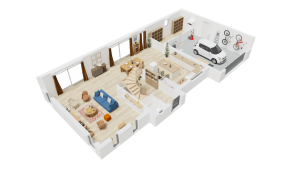 Plan maison 3D contemporaine à étage sur mesure