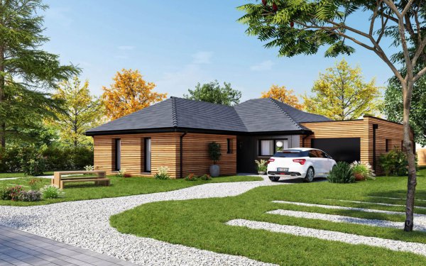 Villa ossature bois plain-pied contemporaine 5 chambres 100m² bardage trespa
