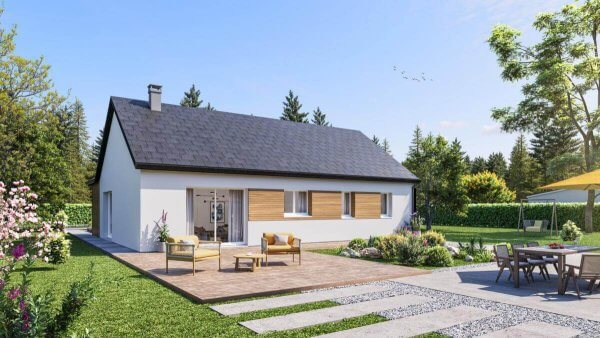 Facade arrière maison traditionnelle de plain pied 4 chambres
