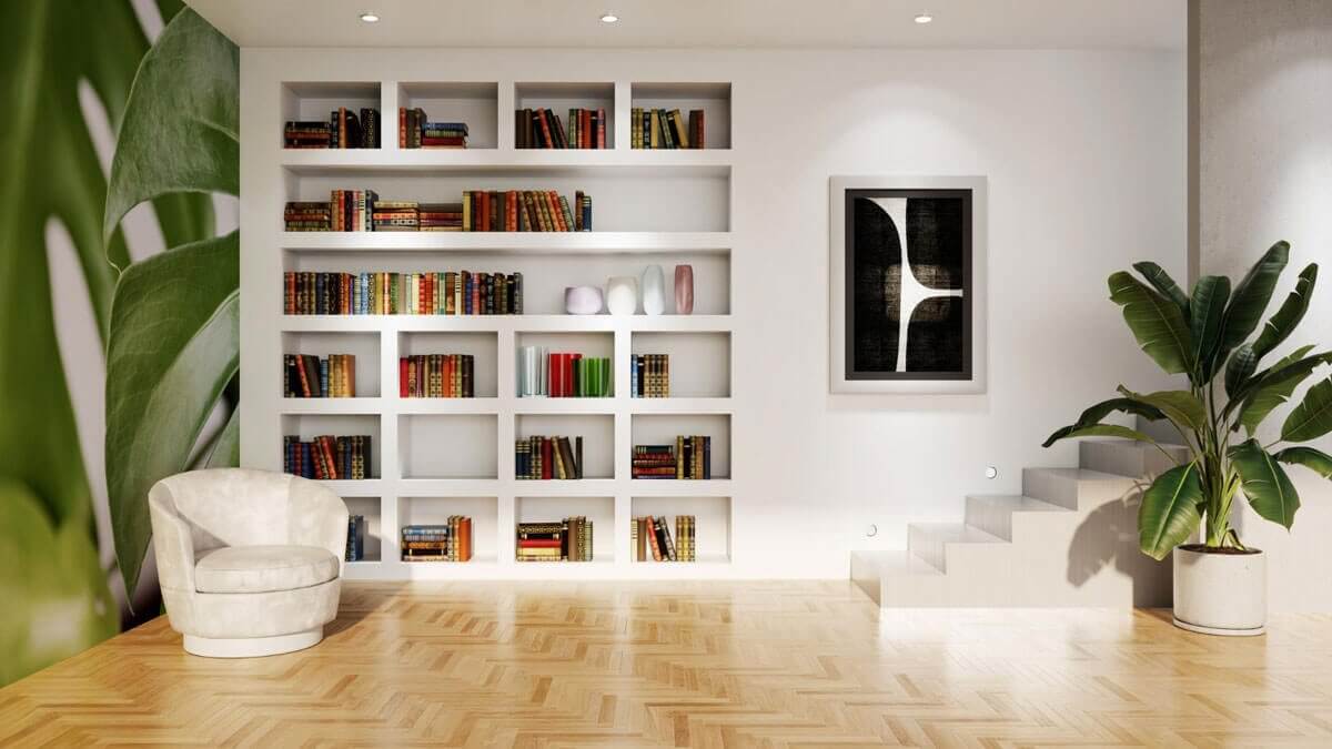 Bibliothèque intégrée au mur