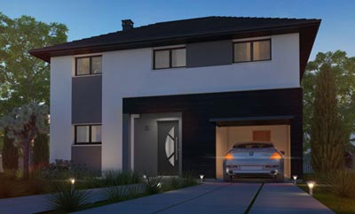 Bardage PVC anthracite et enduit extérieur maison