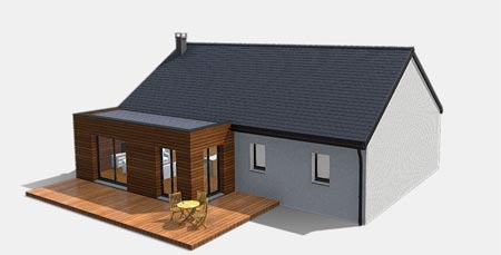 Extension maison ossature bois toit plat